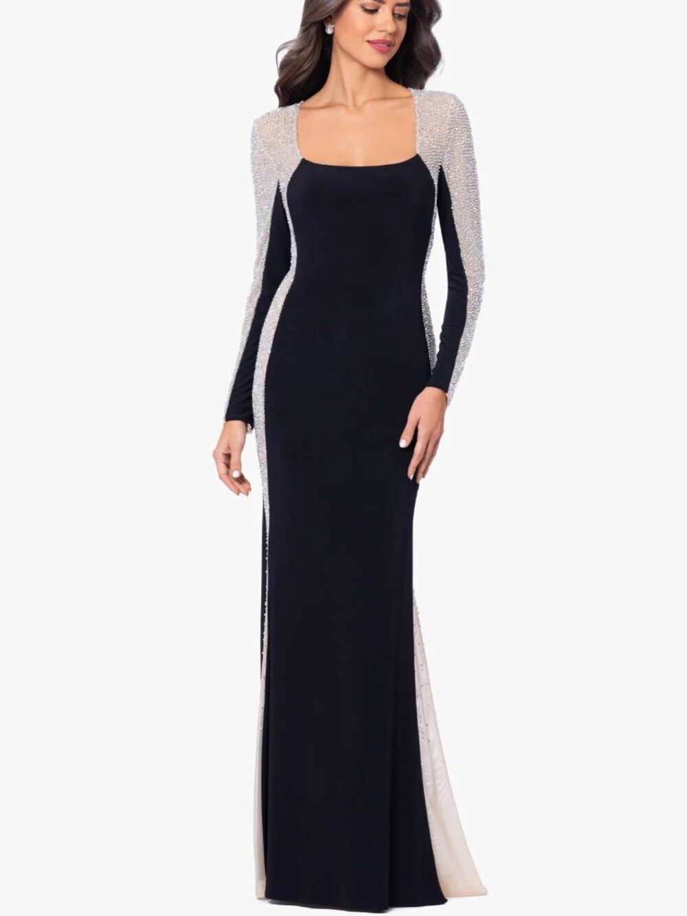 NWT ESCAPE "Jillian" Long Sleeve Caviar Dress In Black/Nude/Silver